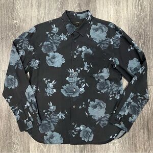 VINCE MEN’S LONG SLEEVE BUTTON DOWN SHIRT BLACK FLORAL SIZE SMALL CLASSIC FIT